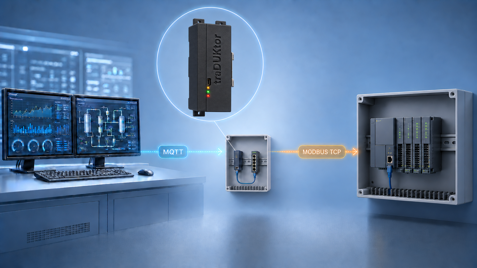 SCADA MQTT to MODBUS TCP equipment through traDUKtor