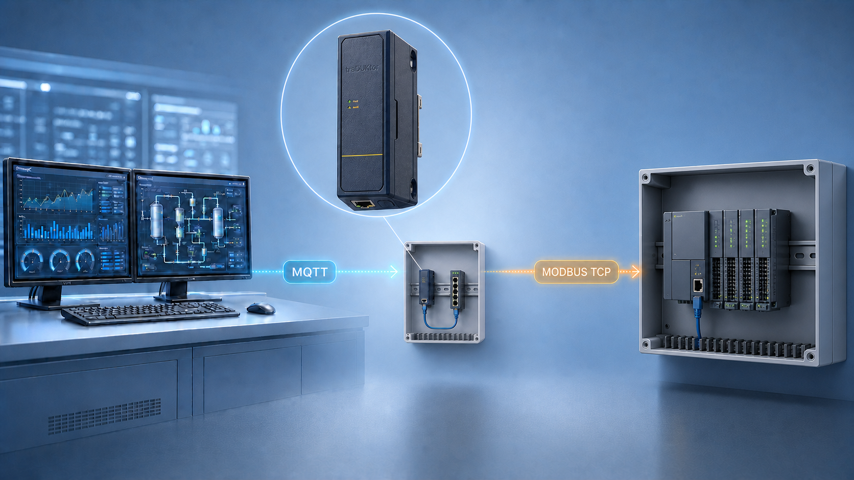 SCADA MQTT to MODBUS TCP equipment through traDUKtor
