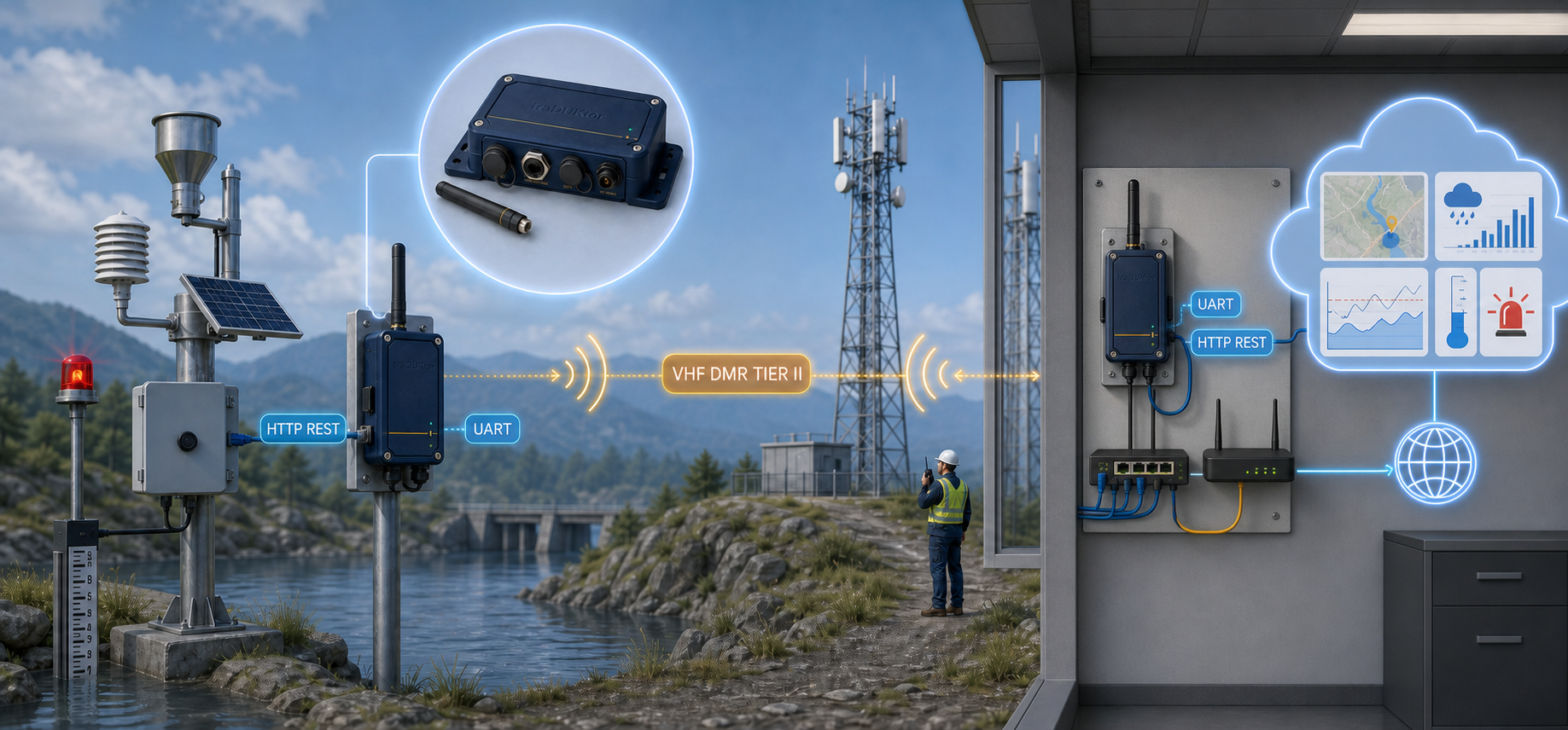 Early warning telemetry through a VHF DMR Tier II network